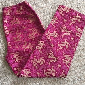 Karen Kane rayon / silk pink pants, gold dragons 4